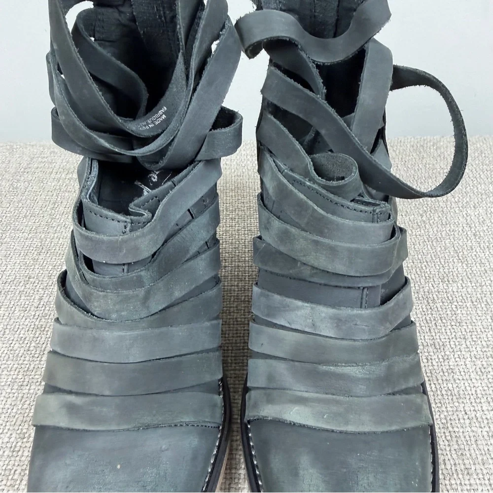 Free People Hybrid Strappy Heel Ankle Distressed Gray Boots 36/6 Grunge Festival